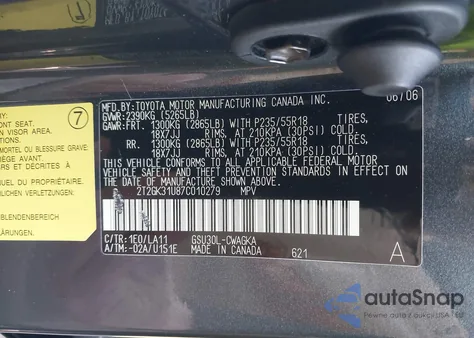 2007 Lexus Rx 350 from USA, damaged, VIN 2T2GK31U87C010279